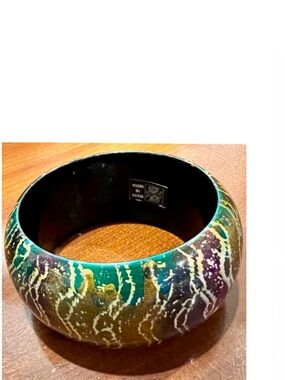 🎁 Vintage Wide Bangle Handpainted Abstract Gold Green Brown